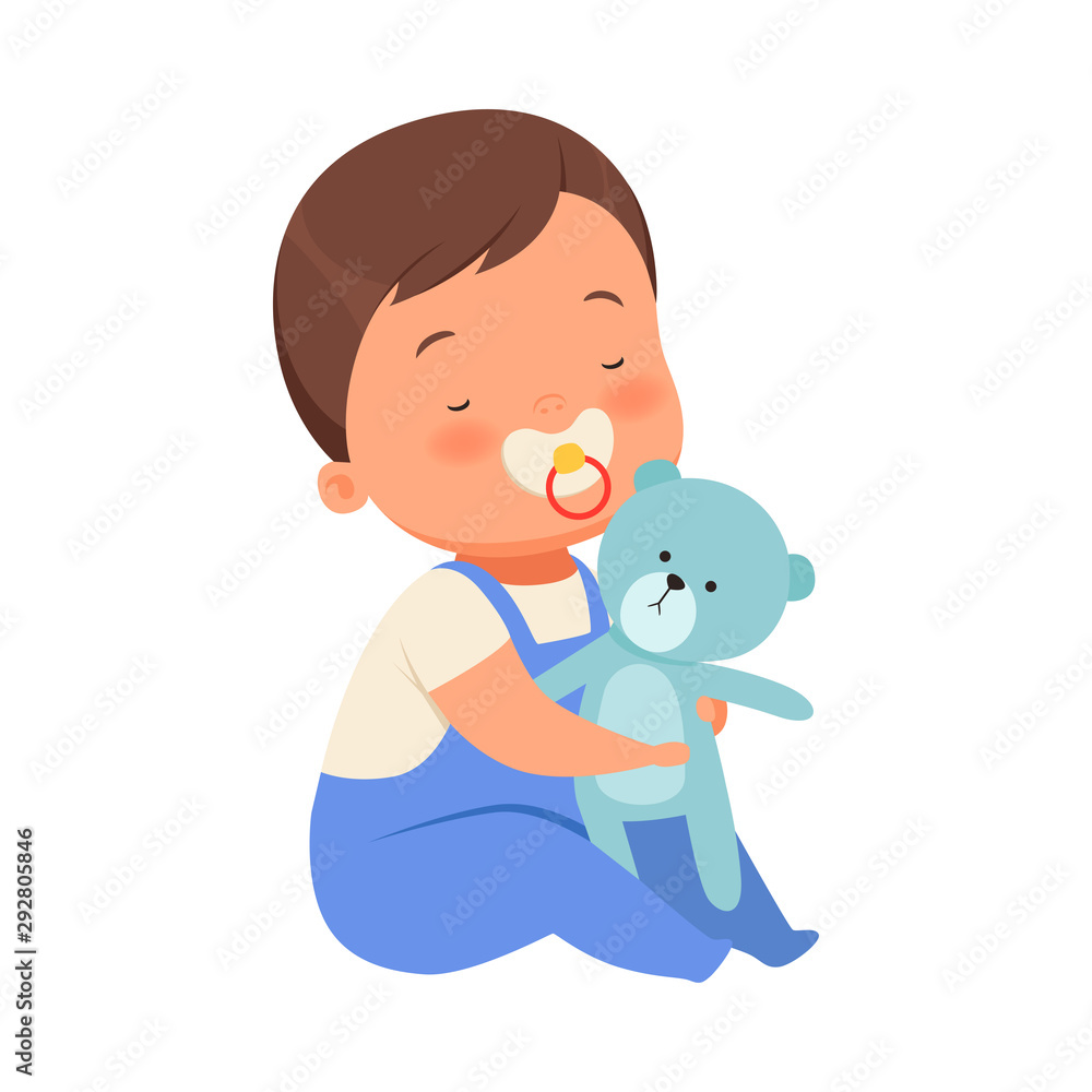 Boy with toy teddy bears is sitting. Vector illustration on a white background. Boy with toy teddy bears is sitting. Vector illustration on a white background.