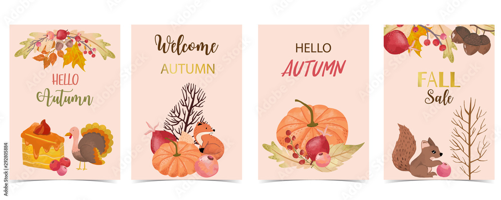 Collection of autumn background set with leaves,maple,acorn,frame.Editable vector illustration for birthday invitation,postcard and website banner