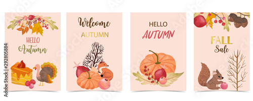 Collection of autumn background set with leaves,maple,acorn,frame.Editable vector illustration for birthday invitation,postcard and website banner photo