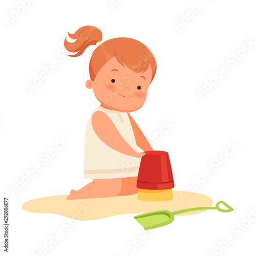Girl plays in the sand. Vector illustration on a white background. © topvectors