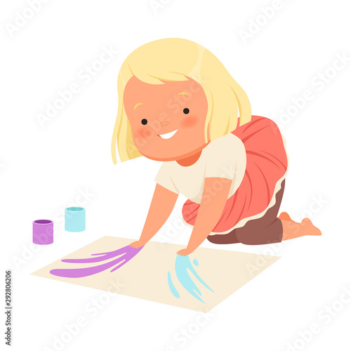 Girl paints with hands. Vector illustration on a white background.
