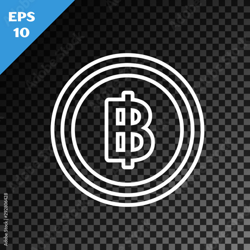 White line Cryptocurrency coin Bitcoin icon isolated on transparent dark background. Blockchain technology, bitcoin, digital money market, cryptocoin wallet. Vector Illustration