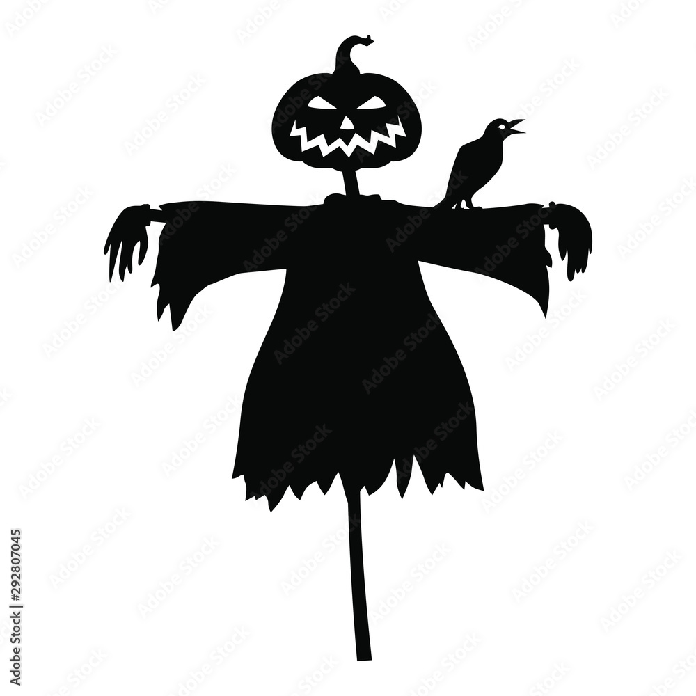 Fototapeta premium Vector illustrations of Halloween scarecrow with a head pumpkin and raven