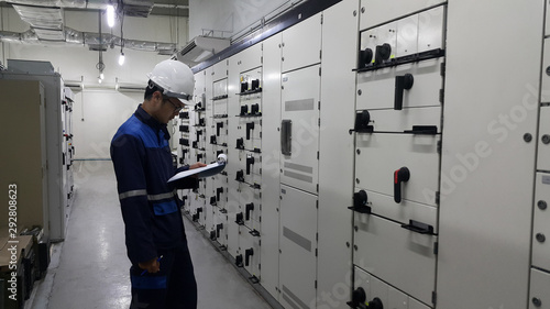 Electrician cut off electrical system and lock out for safety working  , Lock out for electrical maintenance