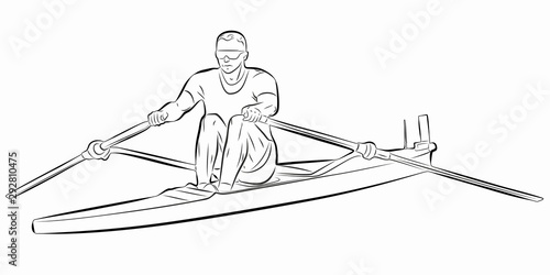 isolated illustration of single scull racer , vector drawing