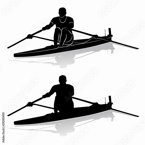 isolated silhouette of single scull racer , vector drawing