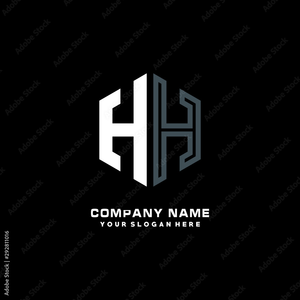 Initial letter HH minimalist line art hexagon shape logo. color blue,white,black background Initial letter HH minimalist line art hexagon shape logo. color blue,white,black background