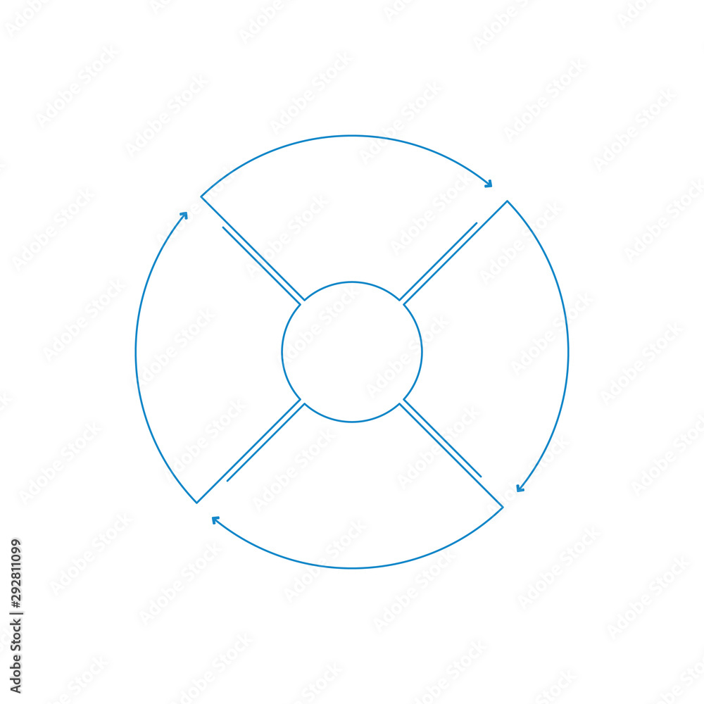 Infographic circle with arrows in linear style. Business presentation template with 4 options, parts, steps. Can be used for cycle diagram, graph, round chart. Infographic circle with arrows in linear style. Business presentation template with 4 options, parts, steps. Can be used for cycle diagram, graph, round chart.