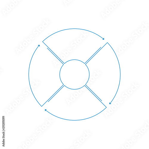 Infographic circle with arrows in linear style. Business presentation template with 4 options  parts  steps. Can be used for cycle diagram  graph  round chart.