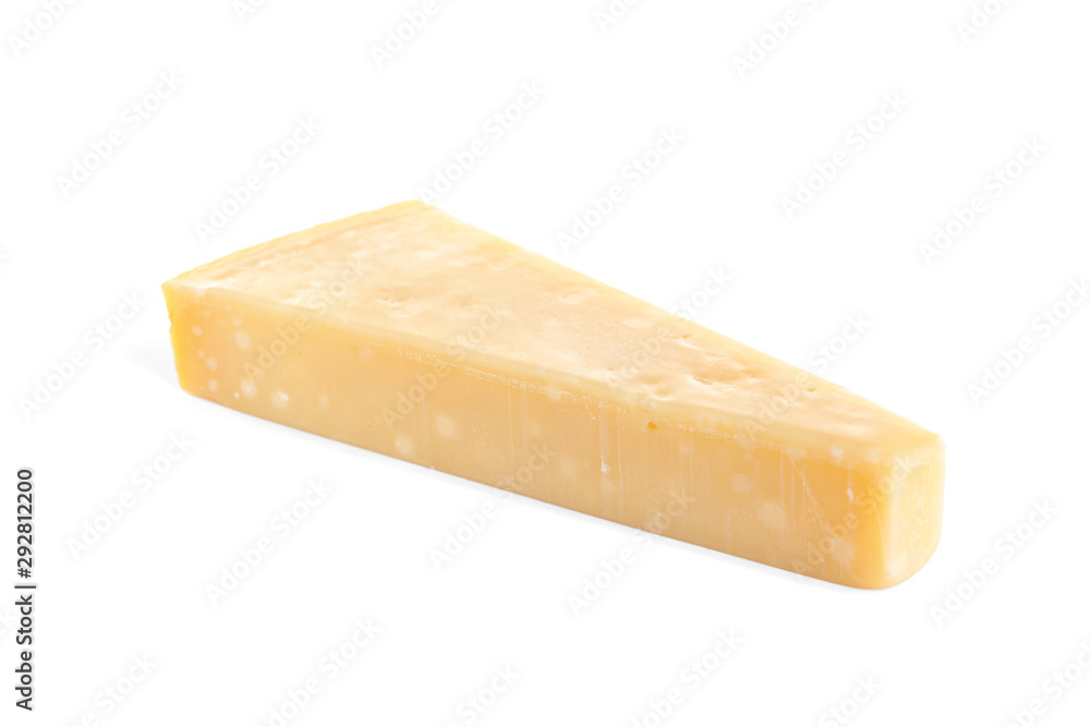 Piece of tasty parmesan cheese isolated on white Piece of tasty parmesan cheese isolated on white