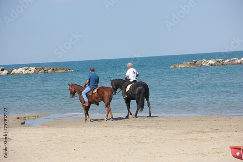 Cavalli in riva al mare a passeggio a Porto San Giorgio