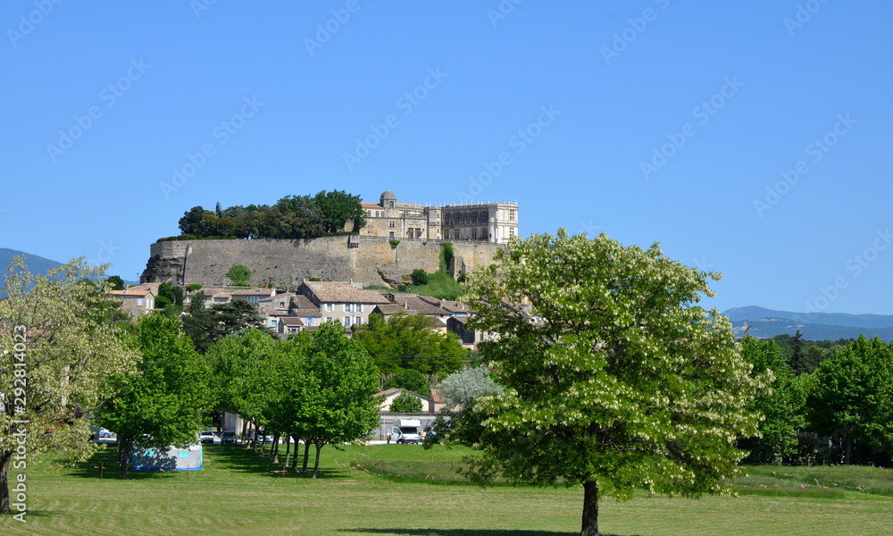 View on Grignan city and its castle, Drome, Provence, France View on Grignan city and its castle, Drome, Provence, France