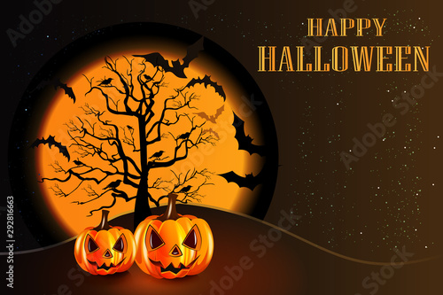 Halloween party pumpkin background scary face invitation card