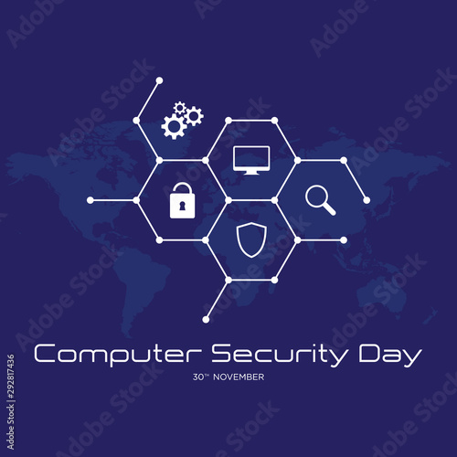 Computer Security Day letter emblem with hexagon graphic
