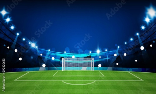 Football arena field with bright stadium lights vector design