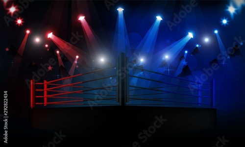 Boxing ring arena and spotlight floodlights vector design. Vector illumination