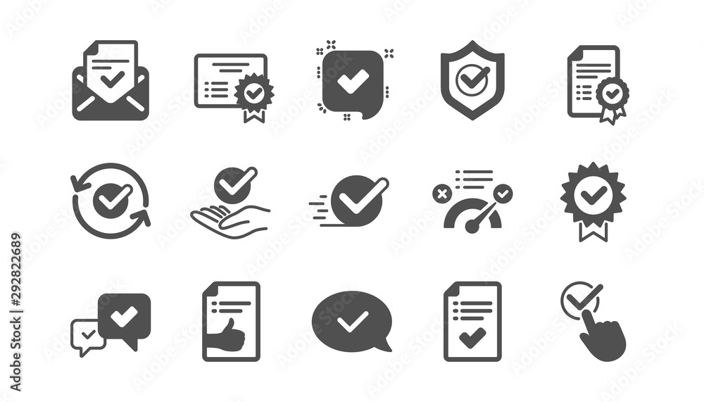 Approve icons. Checklist, Certificate and Award medal. Thumbs up certified document classic icon set. Quality set. Vector Approve icons. Checklist, Certificate and Award medal. Thumbs up certified document classic icon set. Quality set. Vector
