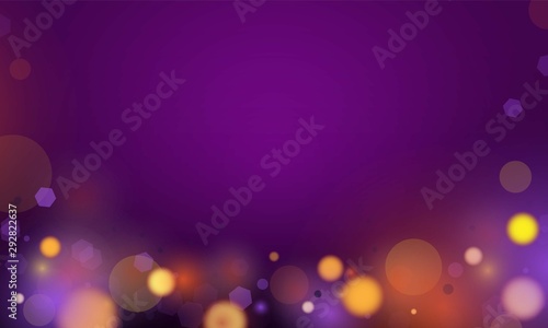 Abstract bokeh Light gold color with soft light purple background for wedding vector magic holiday poster design.