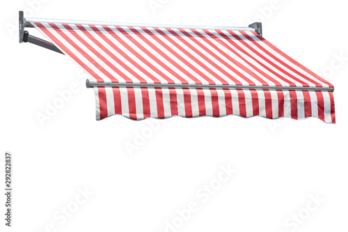 Canvas Print red and white striped awning isolate on white   background.