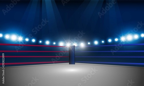 Abstract bokeh Light gold color with soft light Boxing ring arena and spotlight floodlights vector design.