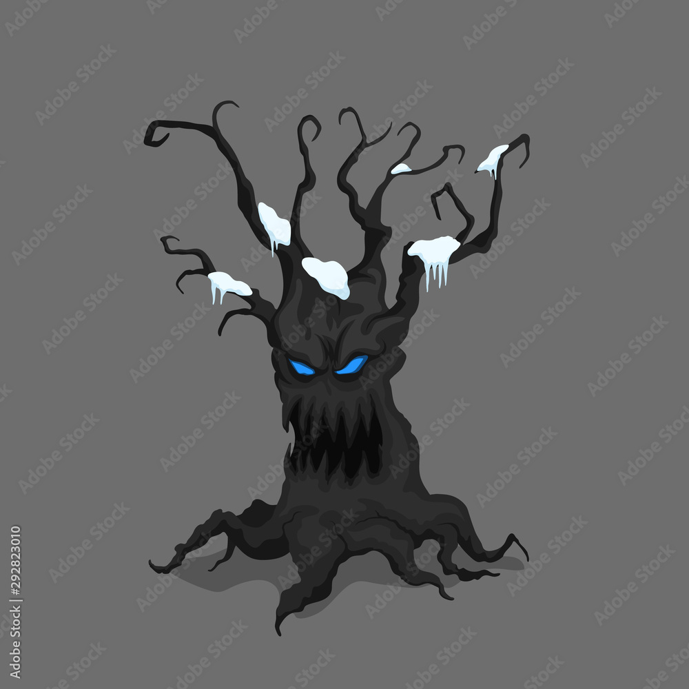 Winter tree in cartoon style. Fantasy monster in isometric view ...