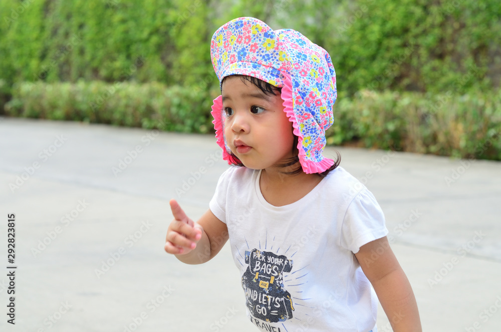 Little Child Girl Walking and Happy with Mother at The Garden Home Little Child Girl Walking and Happy with Mother at The Garden Home