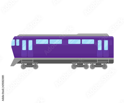 Violet Passenger Rail Coach Flat Vector Illustration