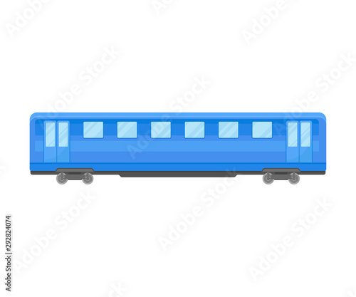 Blue Coach Of Suburban Electrical Train Flat Vector Illustration