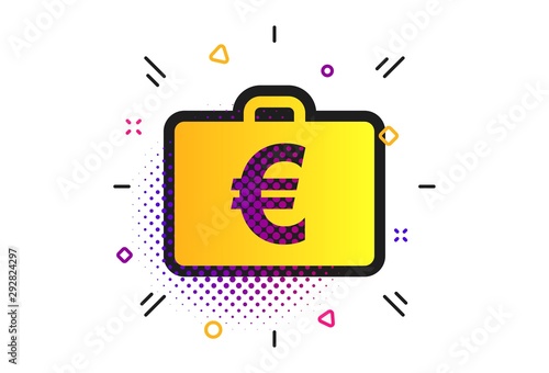 Case with Euro EUR sign icon. Halftone dots pattern. Briefcase button. Classic flat diplomat icon. Vector