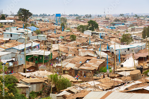 Kibera is the biggest slum in Africa. Slums in Nairobi, Kenya.