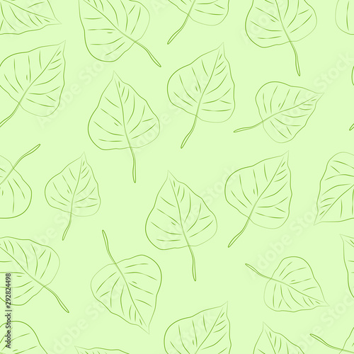 Beautiful seamless pattern of leaf outlines on green background.