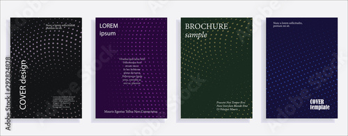 Minimalistic cover design templates. Set of layouts for covers of books, albums, notebooks, reports, magazines. Line halftone gradient effect, flat modern abstract design. Geometric mock-up texture