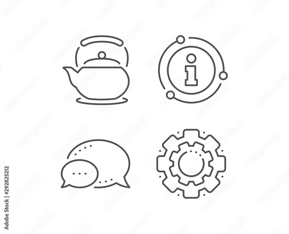 Teapot line icon. Chat bubble, info sign elements. Hot drink sign. Fresh beverage in kettle symbol. Linear teapot outline icon. Information bubble. Vector