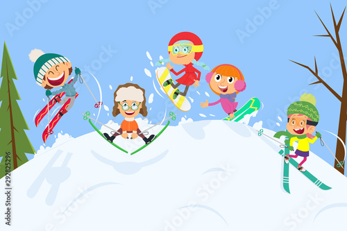 little skiers in the winter landscape.