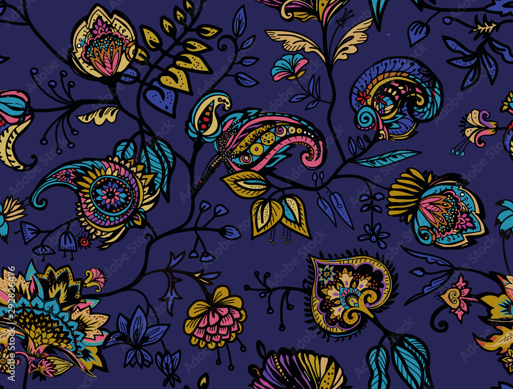 Naklejka premium Seamless floral pattern paisley