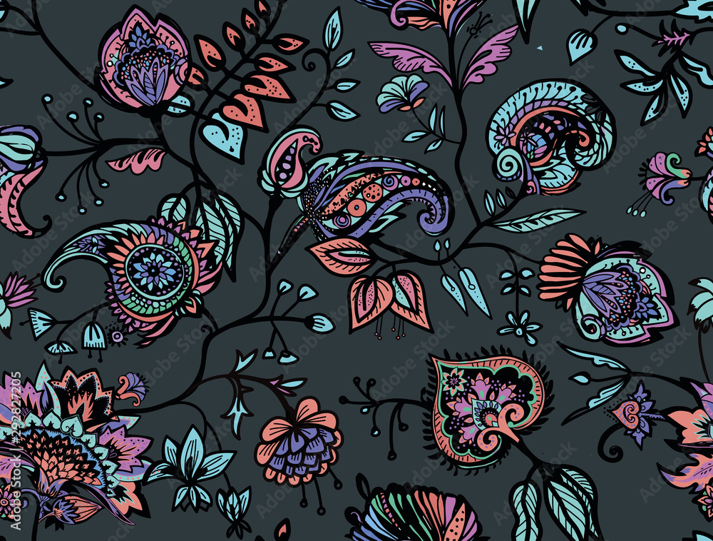 Naklejka premium Seamless floral pattern paisley