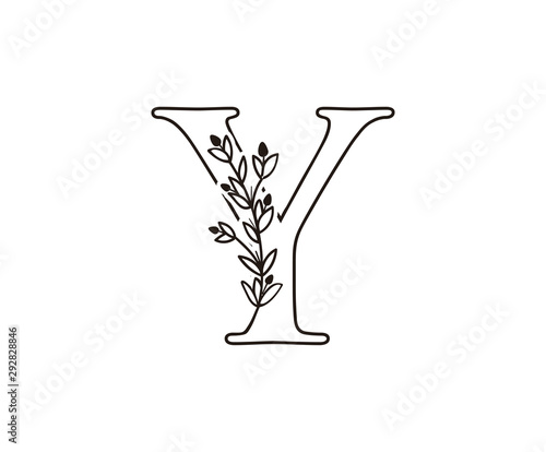 Nature letter Y leaf icon logo design concept, floral Y logo icon design. hand drawn floral with letter