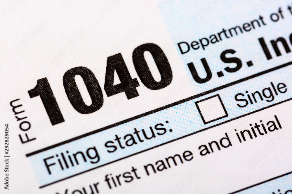 Closeup image of blank american 1040 Individual Income Tax return form.