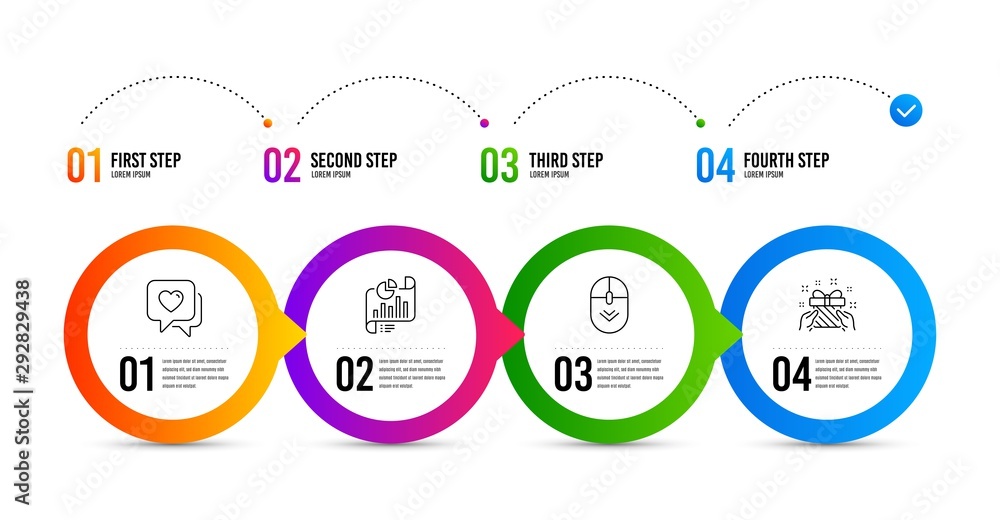 Scroll down, Heart and Report document line icons set. Timeline infographic. Gift sign. Mouse swipe, Love chat, Growth chart. Present. Business set. Scroll down icon. Timeline diagram. Vector Scroll down, Heart and Report document line icons set. Timeline infographic. Gift sign. Mouse swipe, Love chat, Growth chart. Present. Business set. Scroll down icon. Timeline diagram. Vector