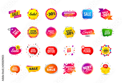 Sale banner badge. Special offer discount tags. Coupon shape templates design. Cyber monday sale discounts. Black friday shopping icons. Best ultimate offer badge. Super discount icons. Vector banners