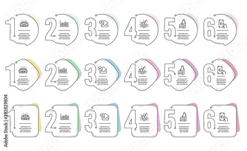 Finance, Money diagram and New mail line icons set. Infographic timeline. Water bottle, Sports stadium and Anti-dandruff flakes signs. Eur cash, Currency diagram, Received e-mail. Vector