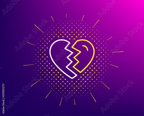 Break up Love line icon. Halftone pattern. Divorce sign. Valentines day symbol. Gradient background. Break up line icon. Yellow halftone pattern. Vector