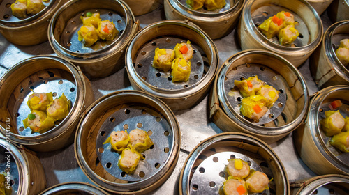 Street food in asian night market known as dimsum