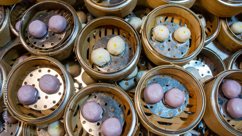 Street food in asian night market known as dimsum