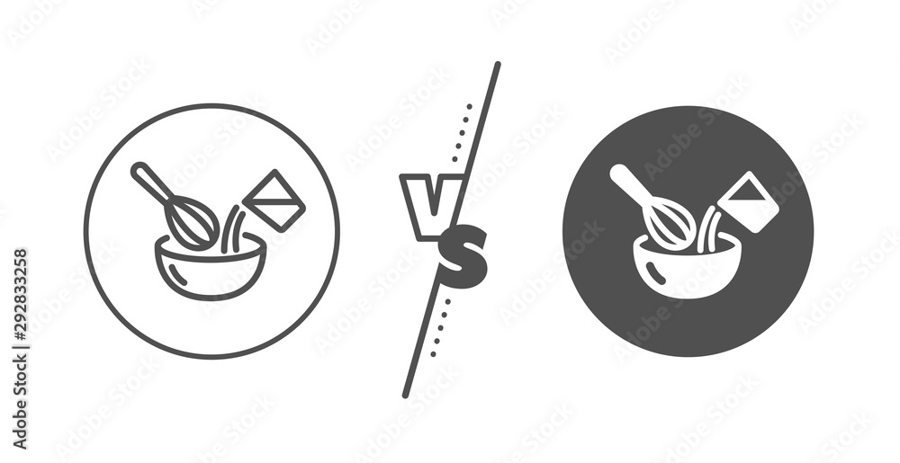 Cutlery sign. Versus concept. Cooking whisk line icon. Food mix symbol. Line vs classic cooking whisk icon. Vector Cutlery sign. Versus concept. Cooking whisk line icon. Food mix symbol. Line vs classic cooking whisk icon. Vector