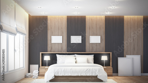 Modern bedroom Design wall 3D rendering © wichitpong