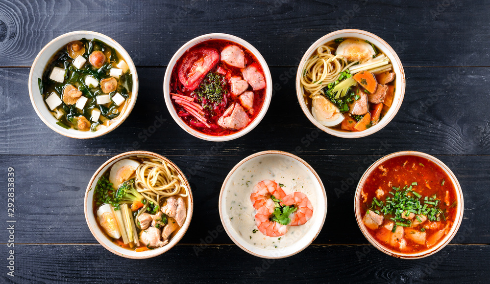 set asian soup top view set asian soup top view