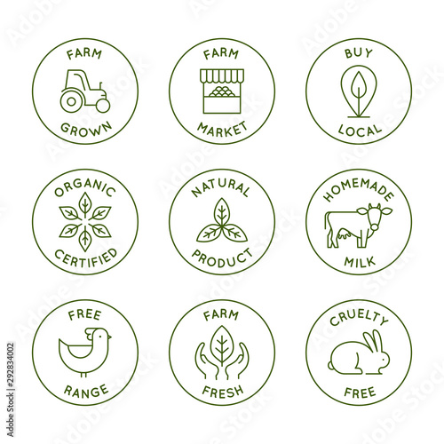 Vector logo design templates and emblems in simple line style - fresh farm products