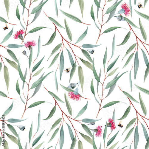 Watercolor australian floral vector pattern