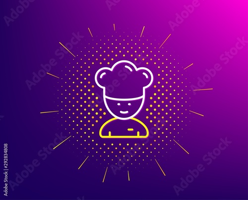 Cooking chef line icon. Halftone pattern. Sous-chef sign. Food preparation symbol. Gradient background. Cooking chef line icon. Yellow halftone pattern. Vector